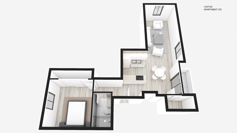 Floor plan for 1 bed, 1 bath, 696 sqft